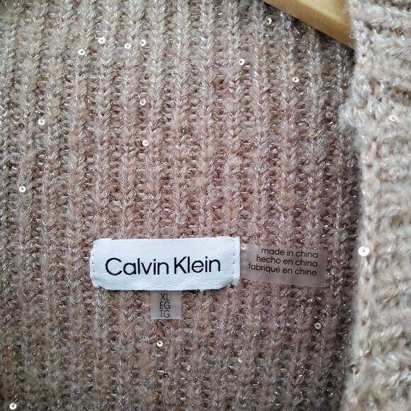 Calvin Klein Women's Sequin Metallic Long Sleeve Mock Neck Sweater in Beige - Picture 5 of 7